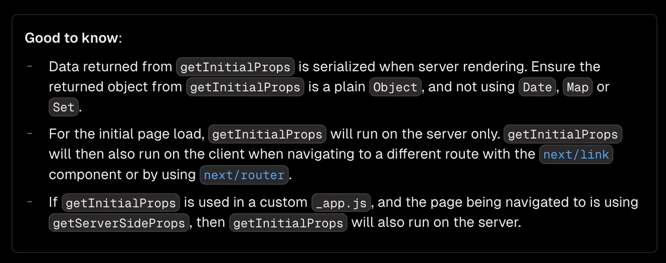 getInitialProps Good to know