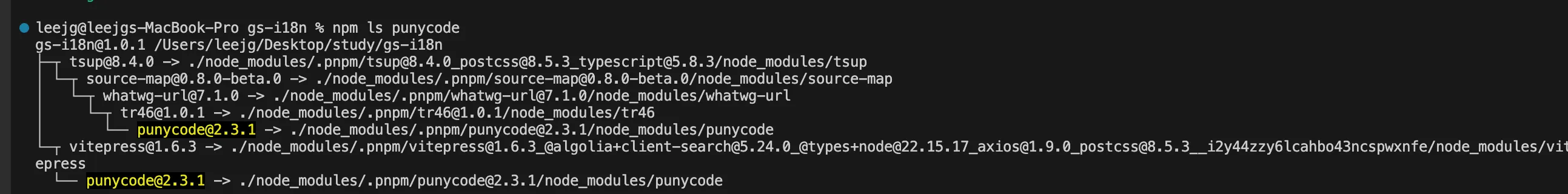 npm ls punycode