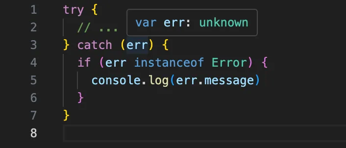 useUnknownInCatchVariables true 예시